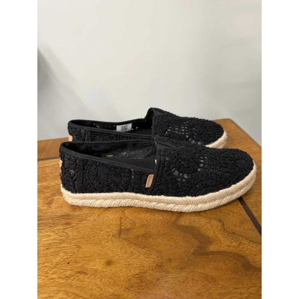 Toms Women's 6 Shoes Slip on Espadrille 10021938 Black Crochet Lace Sneakers